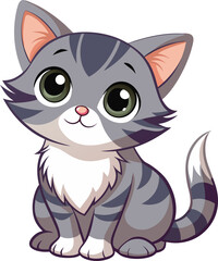 Obraz premium Cute Kitten Illustration: A charming illustration of a sweet kitten with adorable eyes, radiating innocence, waiting for a warm hug or a playful chase.
