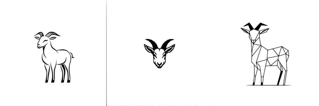 Vector illustration of goats in various styles with emphasis on form and design details suitable for modern graphics