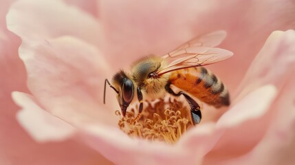 Obraz premium Bee on pink magnolia blossom