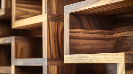 Close-Up of Modern Wooden Shelving Unit