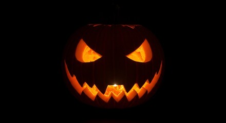Fototapeta premium Scary Jack-o'-Lantern Glowing in the Dark