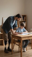 Father Helping Son With Homework At Home