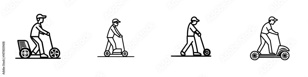 Poster vector illustration showing four different riders using various types of scooters and scooters in a 