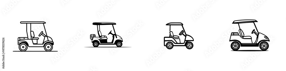 Poster vector illustration of multiple golf carts showcasing different styles and designs in a simple line 
