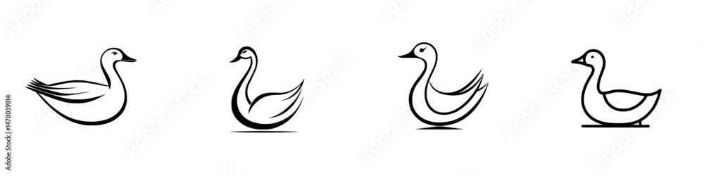 Poster vector illustration of four types of ducks showcasing different postures and styles in a minimalisti