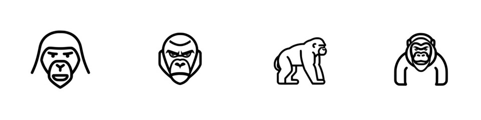 Fototapeta premium Vector illustration of different gorilla faces and poses showcasing distinct characteristics and attributes for creative projects