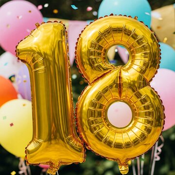 Ballon d'anniversaire dor&eacute; 18 ans