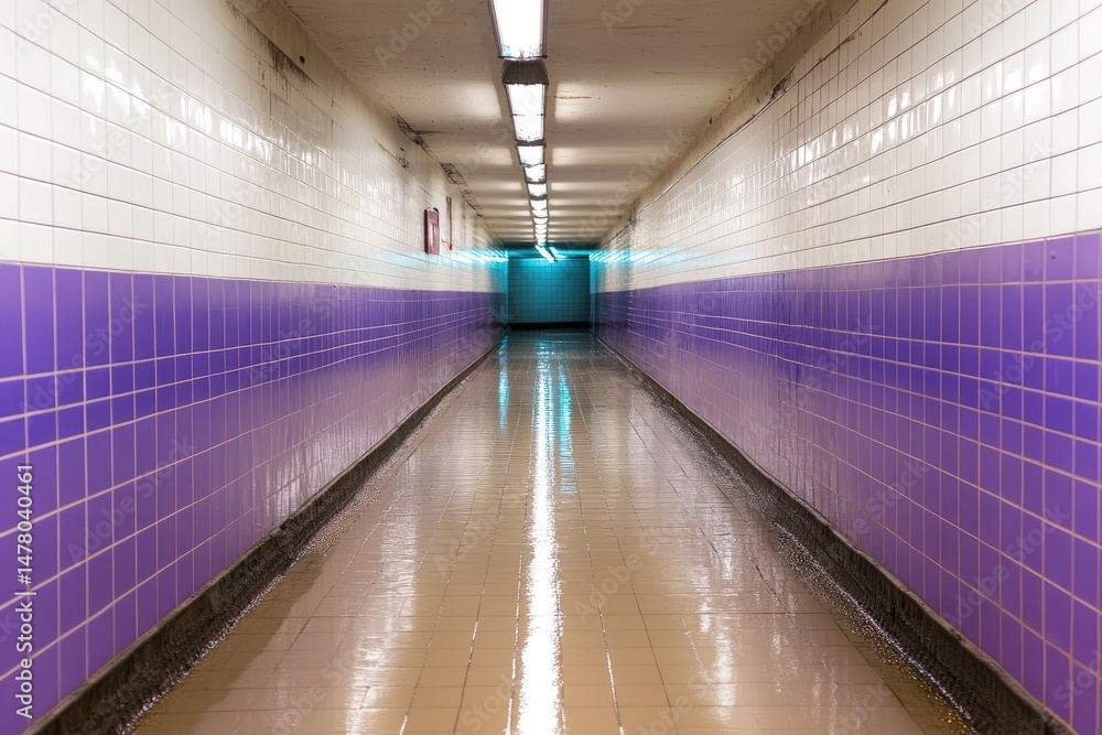 Poster tiled corridor perspective with symmetrical design in modern architecture