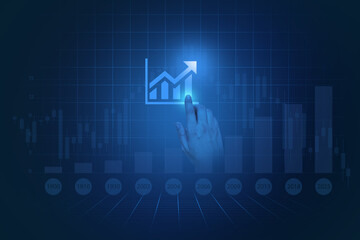 Financial Growth Visualization Touching the Future of Market Trends, touch hand 
