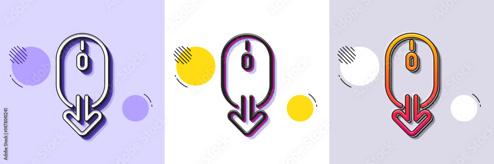 Poster scroll down mouse line icon. halftone dotted pattern. gradient icon with grain shadow. scrolling scr