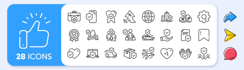 Insurance line icons. Interest rate, AI generate, Inflation icons. Health care, risk, help service. Car accident, flood insurance, flight protection icons. Vector