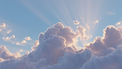Sunbeams Breaking Through Cumulus Clouds at Sunset