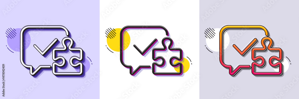Aufkleber puzzle line icon. halftone dotted pattern. gradient icon with grain shadow. jigsaw piece with chat b