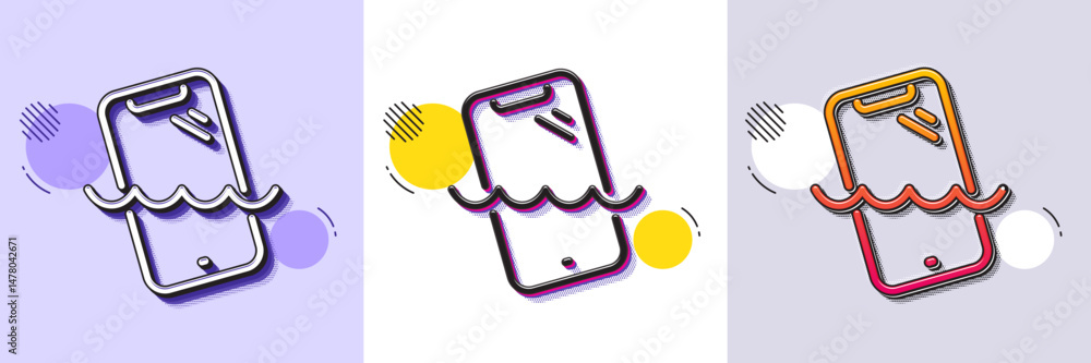 Poster smartphone waterproof line icon. halftone dotted pattern. gradient icon with grain shadow. phone sig