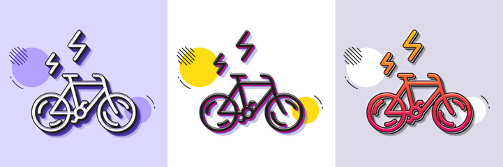 E-bike line icon. Halftone dotted pattern. Gradient icon with grain shadow. Motorized bicycle transport sign. Electric bike symbol. Line e-bike icon. Various designs. Vector