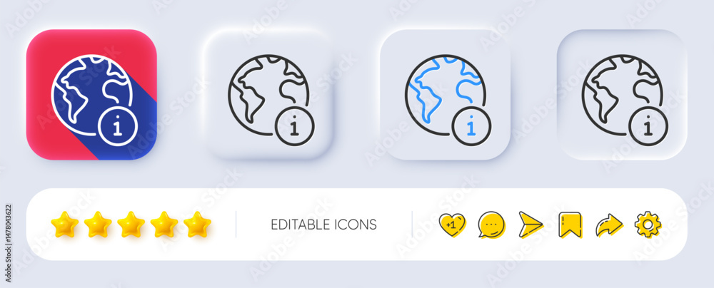 Poster web information line icon. neumorphic, flat shadow, 3d buttons. internet info sign. global inform sy