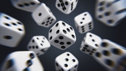 A dynamic shot of falling dice, showcasing the excitement and unpredictability of a game night.