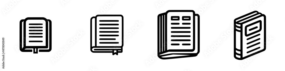 Poster various vector icon illustrations of books in different styles and orientations representing reading