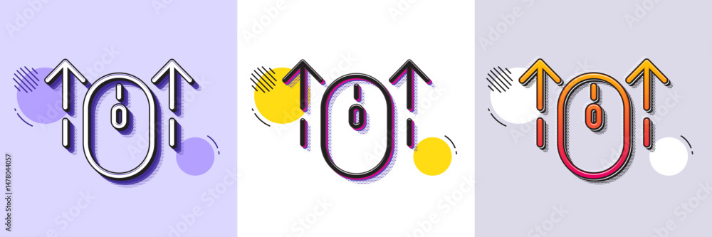 Poster swipe up mouse line icon. halftone dotted pattern. gradient icon with grain shadow. scrolling arrow 