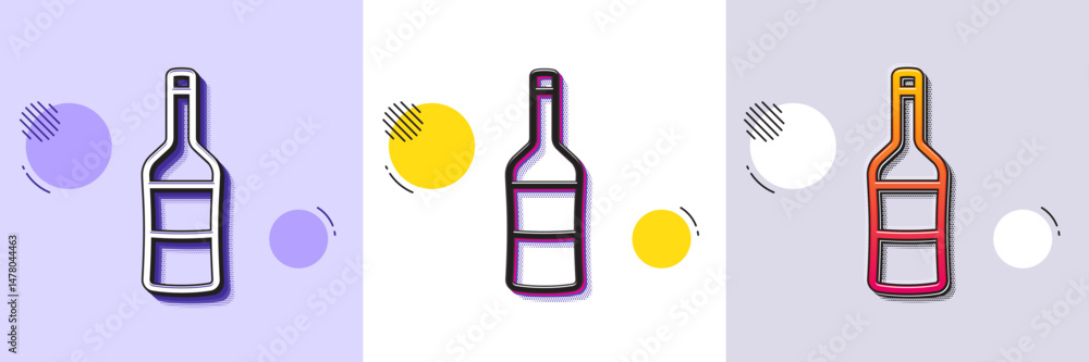 Poster wine bottle line icon. halftone dotted pattern. gradient icon with grain shadow. merlot or cabernet 