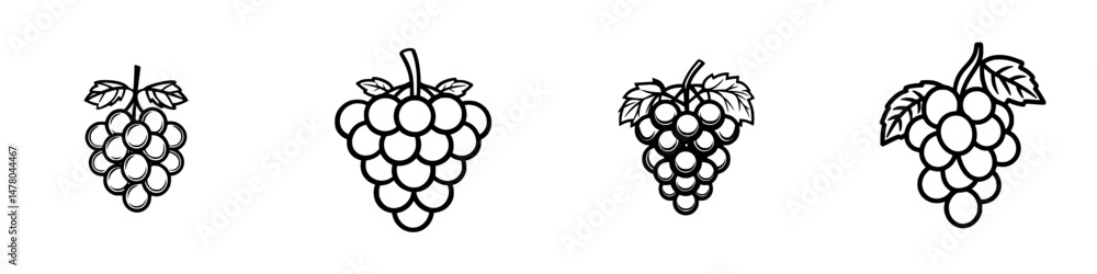 Poster vector illustration of different styles of grapes with leaves in a simple design suitable for divers