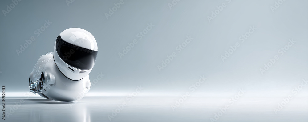 Aufkleber futuristic robot exploring a sleek and modern environment with a minimalist design.