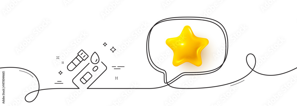 Poster covid test line icon. continuous line with 3d star. coronavirus testing sign. blood test tube symbol