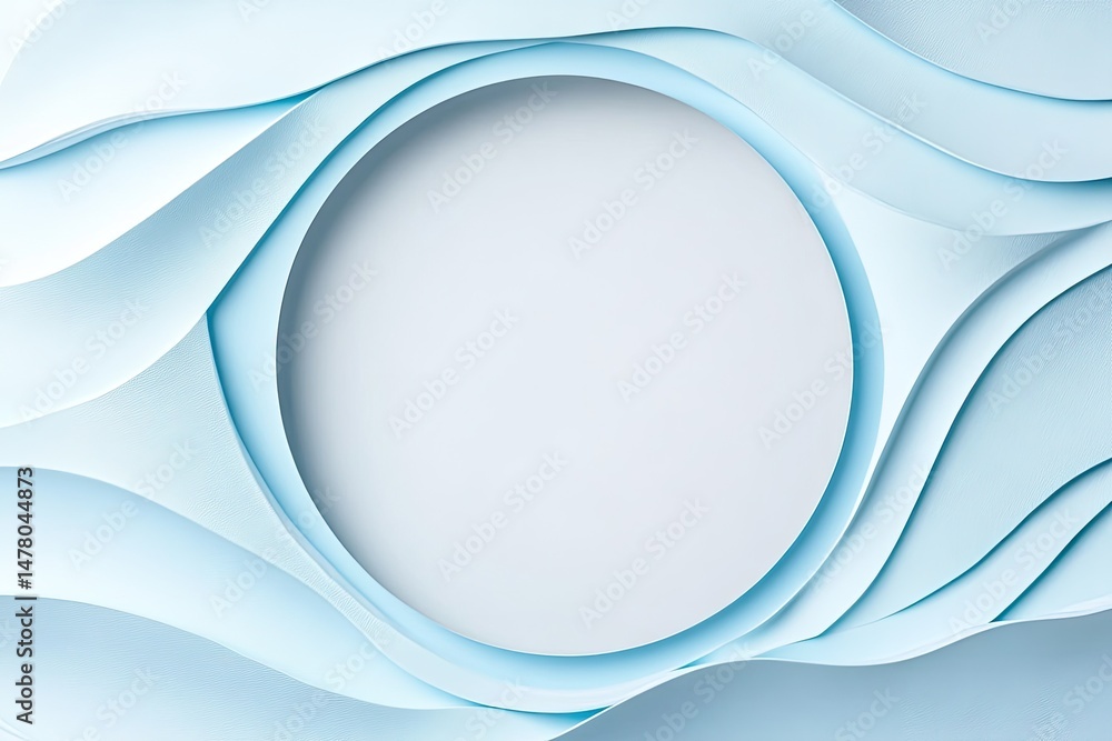 Poster abstract light blue layered waves surround a circular empty space