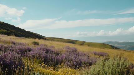 Fototapeta premium hills wild heather blooming across rolling