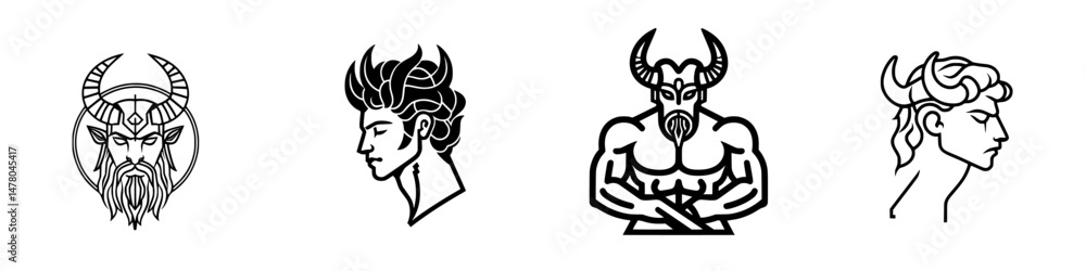 Poster vector illustration of mythical characters showcasing different styles and expressions of strength a