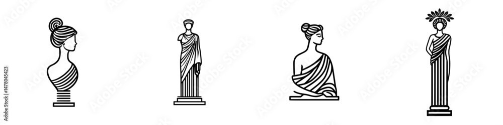 Poster conceptual vector illustration showcasing classical sculptures in a minimalist style for art and des