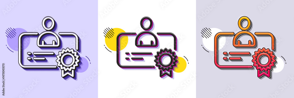 Poster certificate line icon. halftone dotted pattern. gradient icon with grain shadow. business management