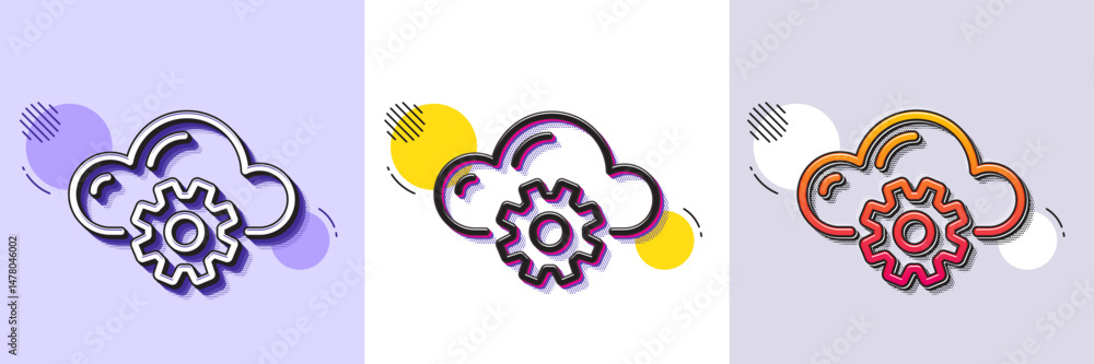 Poster cloud computing process line icon. halftone dotted pattern. gradient icon with grain shadow. interne