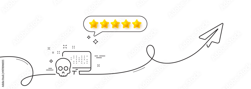 Poster cyber attack line icon. continuous line with share plane. ransomware threat sign. computer phishing 