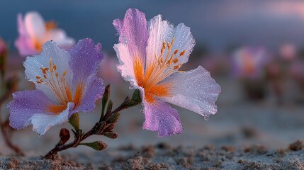 Delicate Flowers with Dew Drops in Soft Light