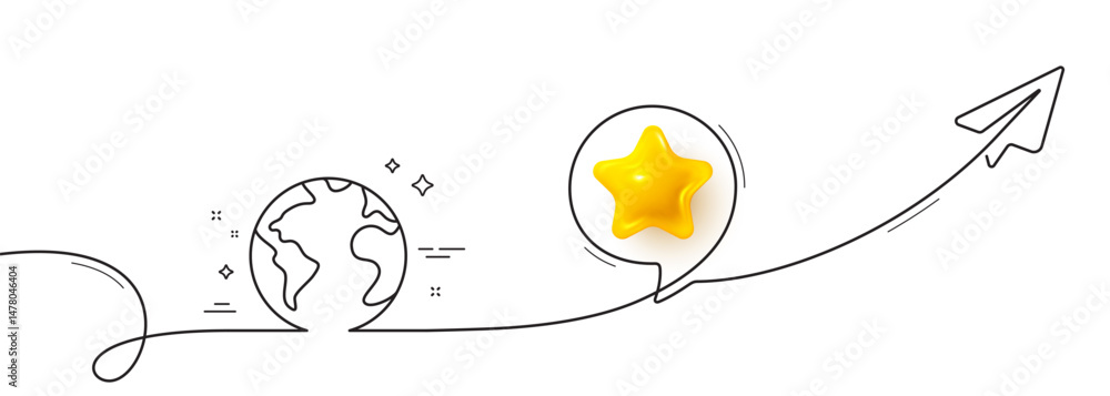Poster world planet line icon. continuous line with share plane. web internet sign. global marketing symbol