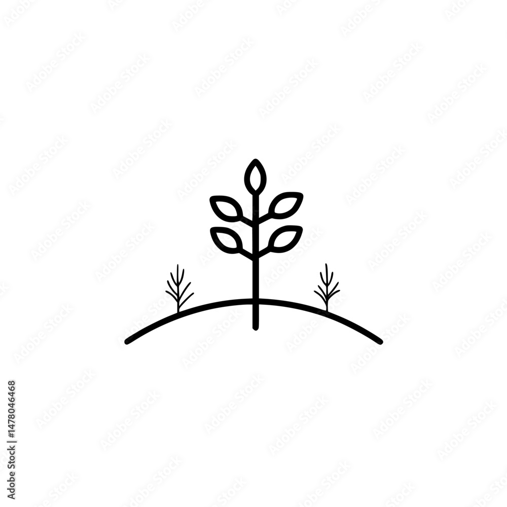 Poster vector illustration of a simple tree with leaves growing on a small hill in a minimalistic design su