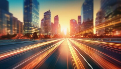 Fototapeta premium Summer vacation concept- Abstract blur city sunrise sky background