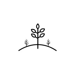 Vector illustration of a simple tree with leaves growing on a small hill in a minimalistic design suitable for nature themes