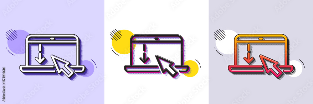 Poster scroll down laptop line icon. halftone dotted pattern. gradient icon with grain shadow. scrolling sc