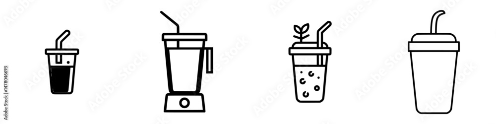 Poster beverage prep icons showcasing different drink containers and blending techniques in a minimalist ve