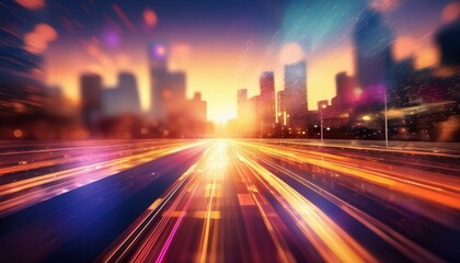 Obraz premium Summer vacation concept- Abstract blur city sunrise sky background