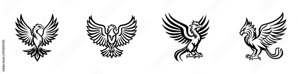 Aufkleber stylized vector illustrations of mythical birds in dynamic poses for art and design projects