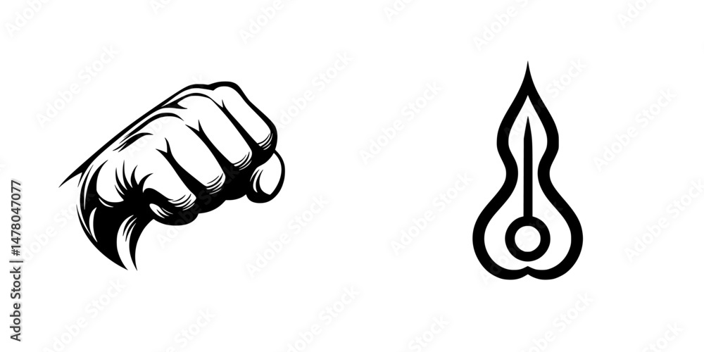 Poster fist symbol and design elements representing strength and determination in a minimalistic vector sty