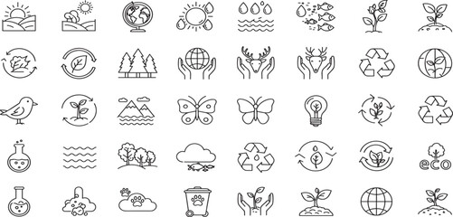 Environment Line Editable Icons set. Vector illustration in modern thin line style of nature related icons: plants, insects, animals, and more.