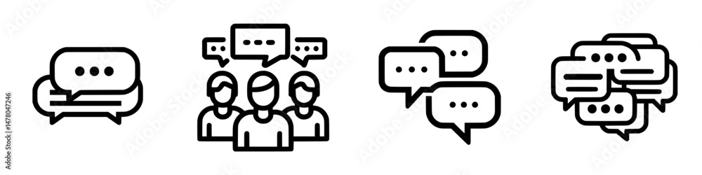 Poster vector illustration icons representing communication in various social contexts, highlighting dialog