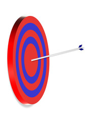 3D red and blue target with a white arrow hitting the center.Clean and modern design on transparent background, ideal for business goals, accuracy, marketing success, performance, concepts
