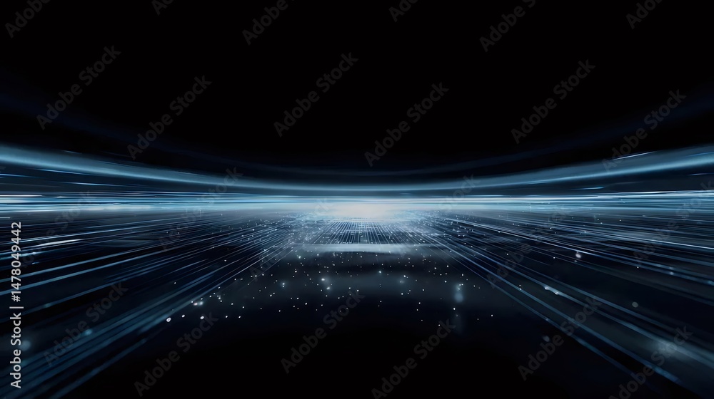 Poster futuristic abstract blue light stream background with data flow in digital network and space concept