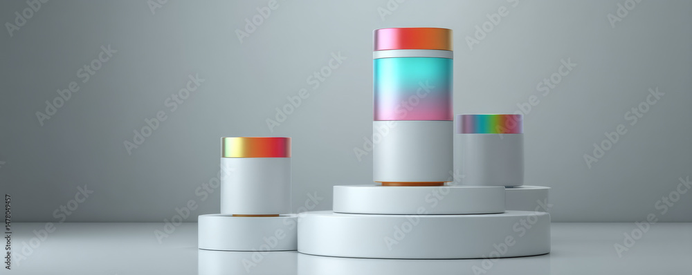 Poster modern cylindrical design elements on a minimalistic display stage.