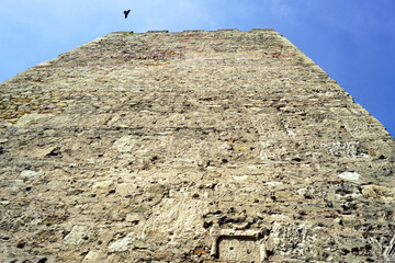 Important historical monuments from the medieval period in Serbia: photographed from bottom to top is the wall of the famous The Despot's inscription tower in the Inner City of the Smederevo Fortress.